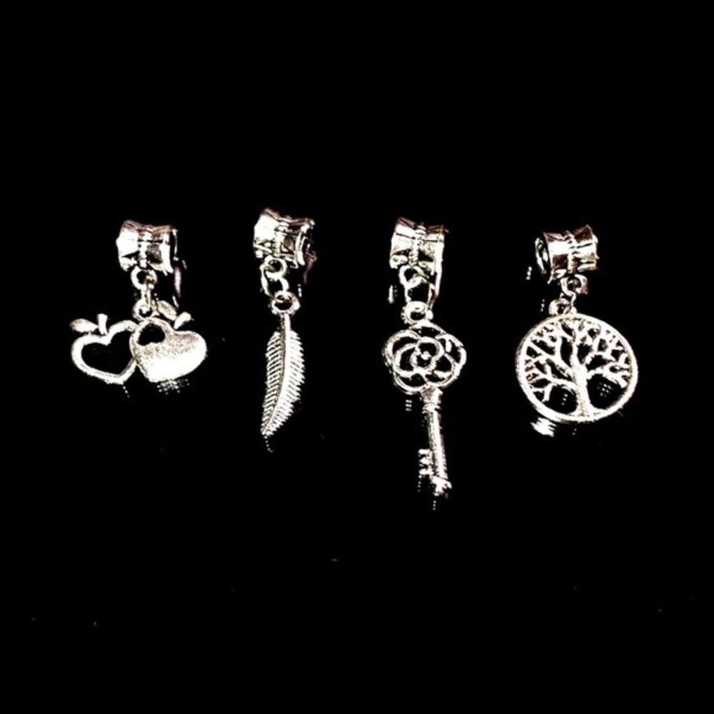 Lot of 4 bundle Silver Bead (Pandora Compatible) family feather etc